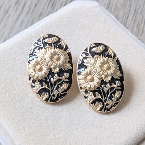 Floral Black and Gold Earrings